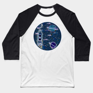 galaxy space rocket print Baseball T-Shirt